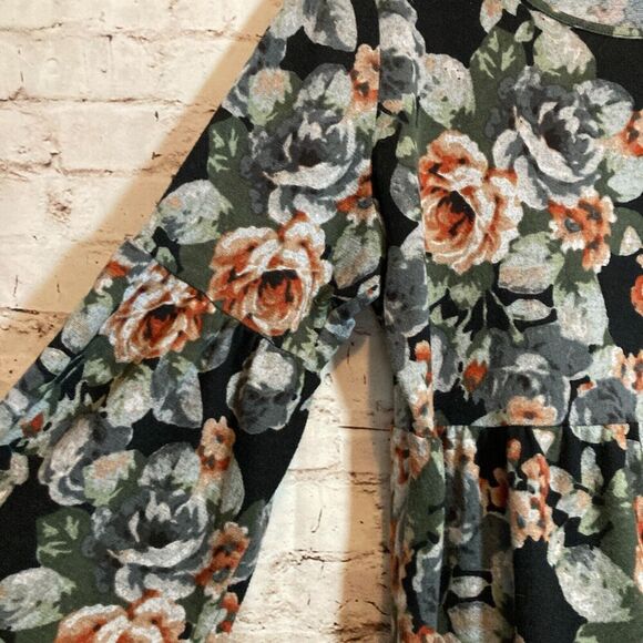 NY Collection Babydoll Sweater Dress Womens 1X Gray Rose Floral Flared Sleeve - Picture 8 of 16